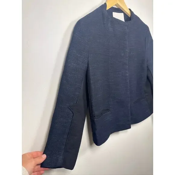 Phillip Lim Linen Blend Asymmetrical Tailored Blazer Jacket in Navy Size 4